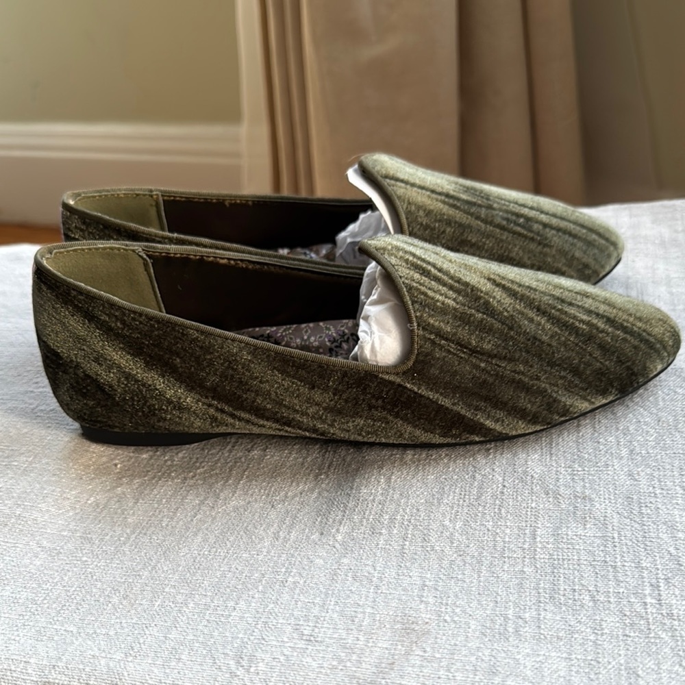 Birdies The Heron Loafers Green Crushed Velvet Flats Sz 7 - Picture 5 of 11